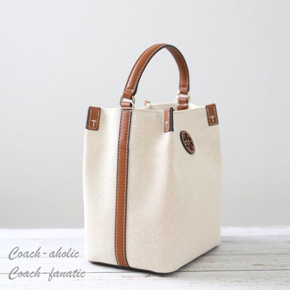 NWT Tory Burch Blake Canvas Bucket Bag Crossbody in Canvas/Classic Cuoio - Picture 5 of 12